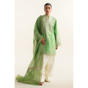 Embroidered Lawn 3pc with Printed Slub Net Dupatta- GA1905