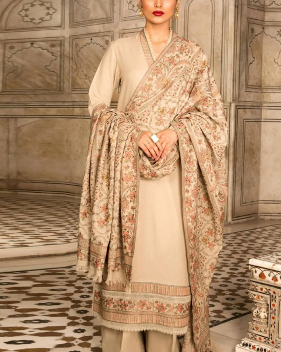 3PC Embroidered Dhanak Suit with Heavy Embroidered Shawal -GA102138 3PC Embroidered Dhanak Suit with Heavy Embroidered Shawal -GA102138