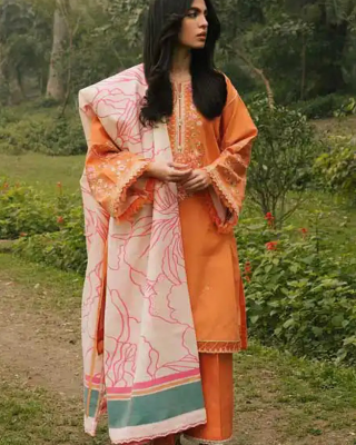 Embroidered Lawn 3pc with Organza dupatta-GA1696