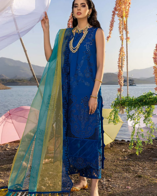 3PC Embroidered Lawn Suit with Organza Dupatta - GA10273