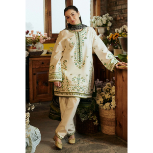Embroidered Lawn 3pc with Printed Slub Net Dupatta- GA1901