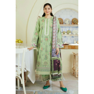 Embroidered Lawn 3pc with Silk Printed Chiffon Dupatta - GA1884