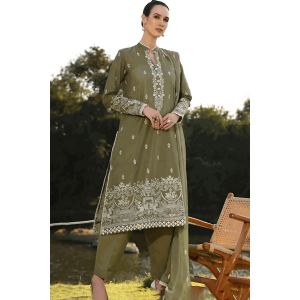Embroidered Lawn 3pc with Embroidered Crinkle Chiffon Dupatta- GA2034