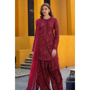 Embroidered Lawn 3pc with Embroidered Crinkle Chiffon Dupatta- GA2035