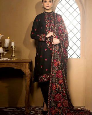 3PC Embroidered Dhanak Suit with Heavy Embroidered Shawal -GA102139