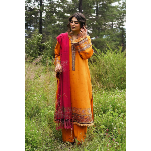 3PC Embroidered Linen with Printed Shawl - GA1755