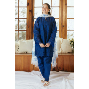 Embroidered Lawn 3pc with Printed Slub Net Dupatta- GA1897