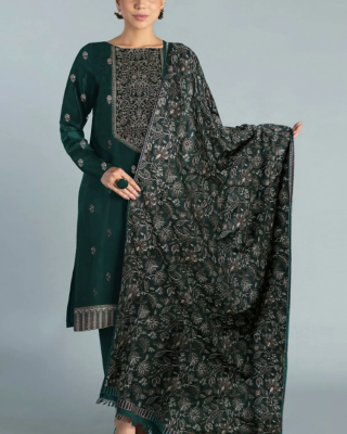 3PC Embroidered Dhanak Suit with Heavy Embroidered Shawal -GA102127