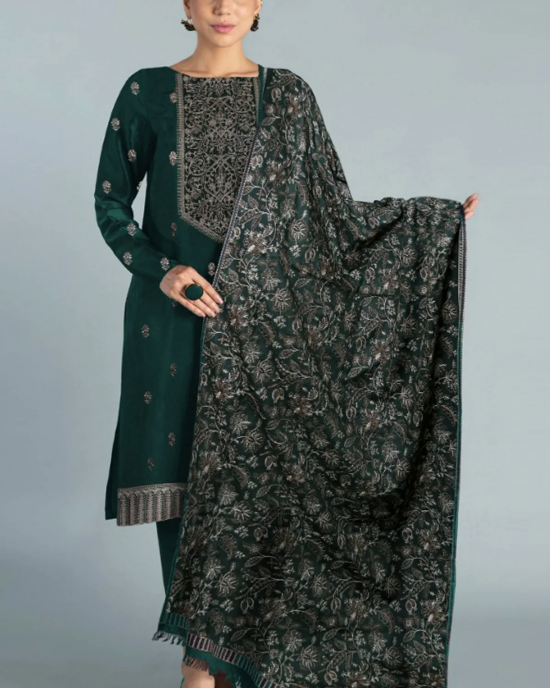 3PC Embroidered Dhanak Suit with Heavy Embroidered Shawal -GA102127 3PC Embroidered Dhanak Suit with Heavy Embroidered Shawal -GA102127