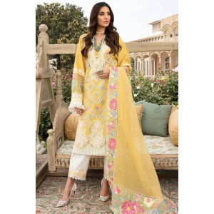 Crimson Yellow Embroidered Lawn 3pc with Embroidered Slub Net dupatta-GA2020