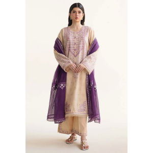 Embroidered Lawn 3pc with Printed Slub Net Dupatta- GA1906