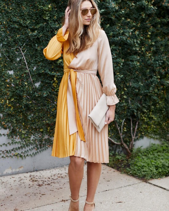 Ailyn Pleated Two Tone Dress