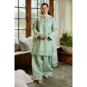 Embroidered Lawn 3pc with Printed Slub Net Dupatta- GA1908