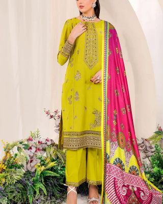Batik 3PC Embroidered Dhanak with Printed Whool Shawl - GA1753