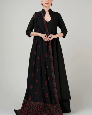 3PC Dhanak Suit with Heavy Embroidered Shawal -GA1978