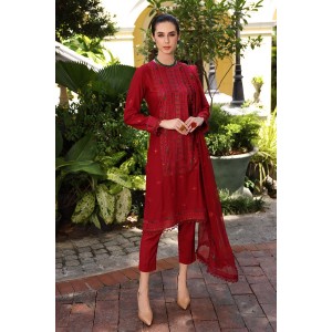 Embroidered Lawn 3pc with Embroidered Crinkle Chiffon Dupatta - GA1834