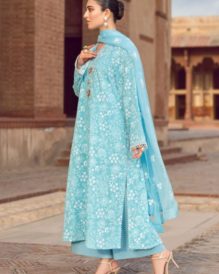 3PC Embroidered Lawn Suit with Embroidered chiffon Dupatta -GA2045