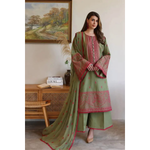 Embroidered Lawn 3pc with Embroidered Chiffon Dupatta- GA2023