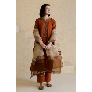 3PC Embroidered Lawn Suit with Embroidered chiffon Dupatta -GA2043