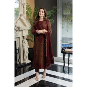Embroidered Lawn 3pc with  Embroidered Chiffon Dupatta- GA1823