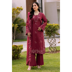 3PC Embroidered Lawn Suit with pure chiffon Dupatta -GA2041