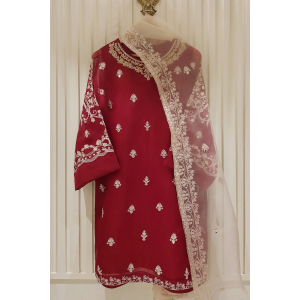 Heavy Embroidered  with Hand Work  organza dupatta-GA10193