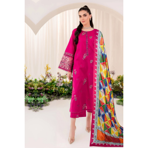 Batik 3PC Embroidered Dhanak with Printed Whool Shawl - GA1752
