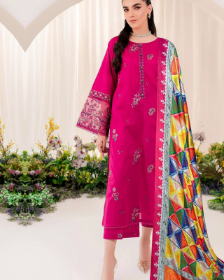 Batik 3PC Embroidered Dhanak with Printed Whool Shawl - GA1752