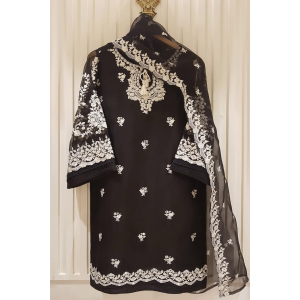 Heavy Embroidered  with pearl hand  work organza dupatta-GA10187