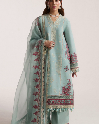 3PC Embroidered Lawn Suit with Embroidered Orgazna Dupatta -GA2027