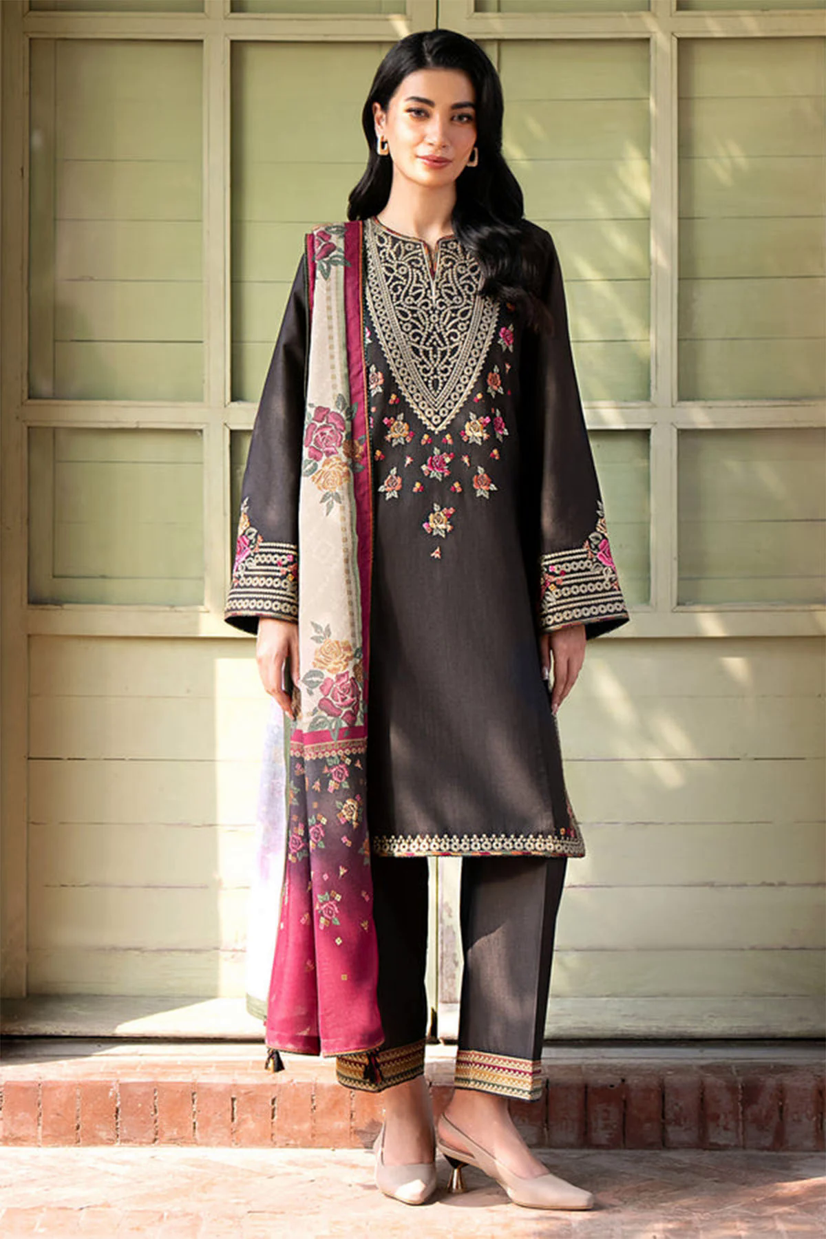 Embroidered Dhanak 3pc with Whool Shawal- GA1969