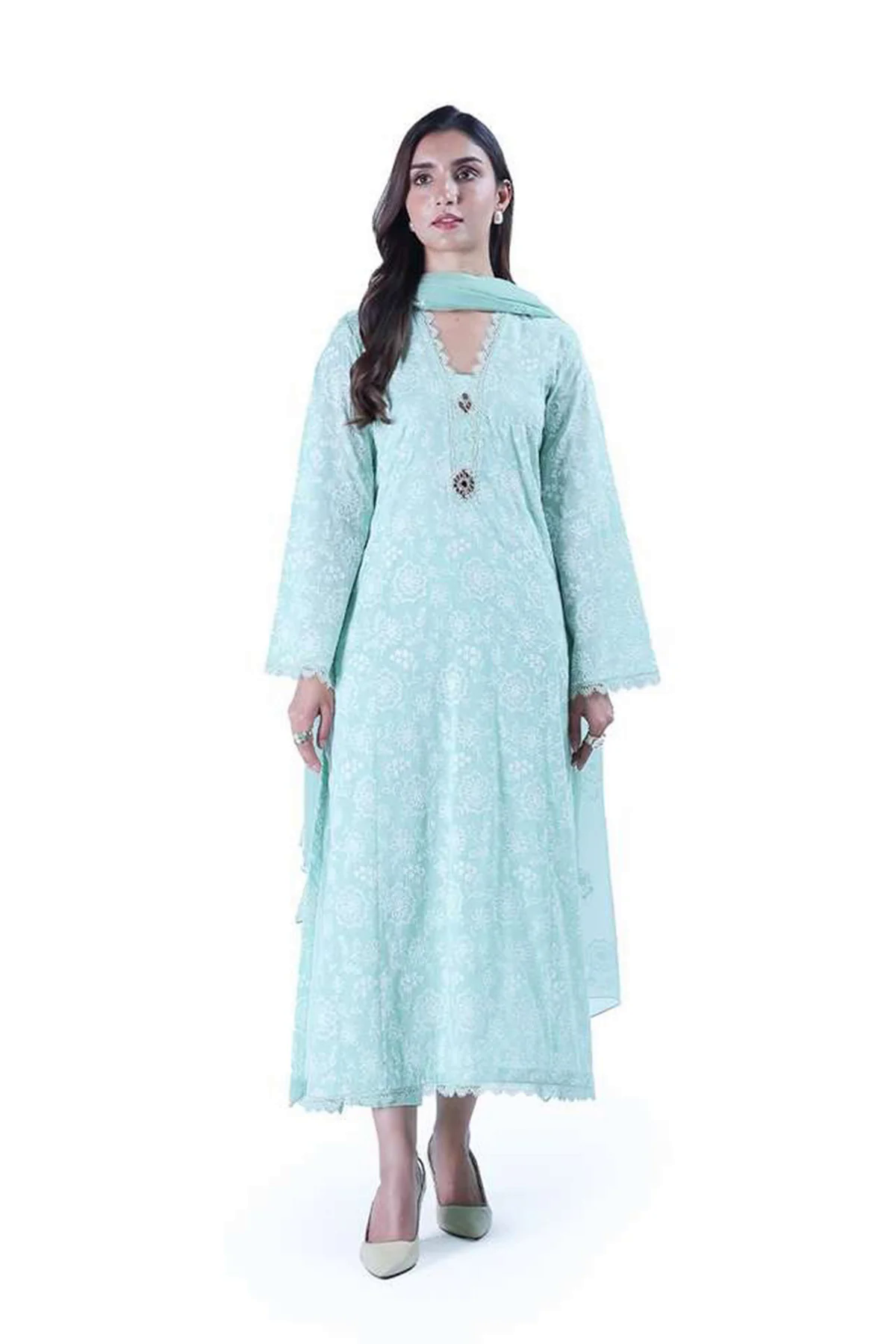 Embroidered Lawn 3pc with Embroidered Chiffon Dupatta- GA1995
