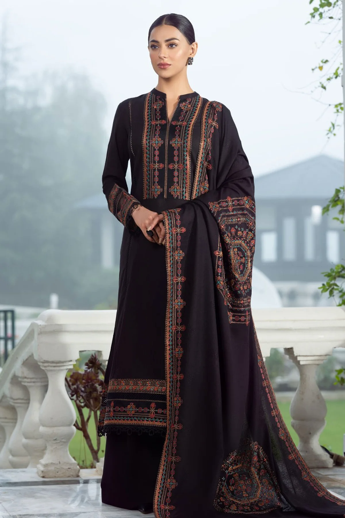 3PC Embroidered Karandi Suit with Heavy Embroidered Shawal -GA102182