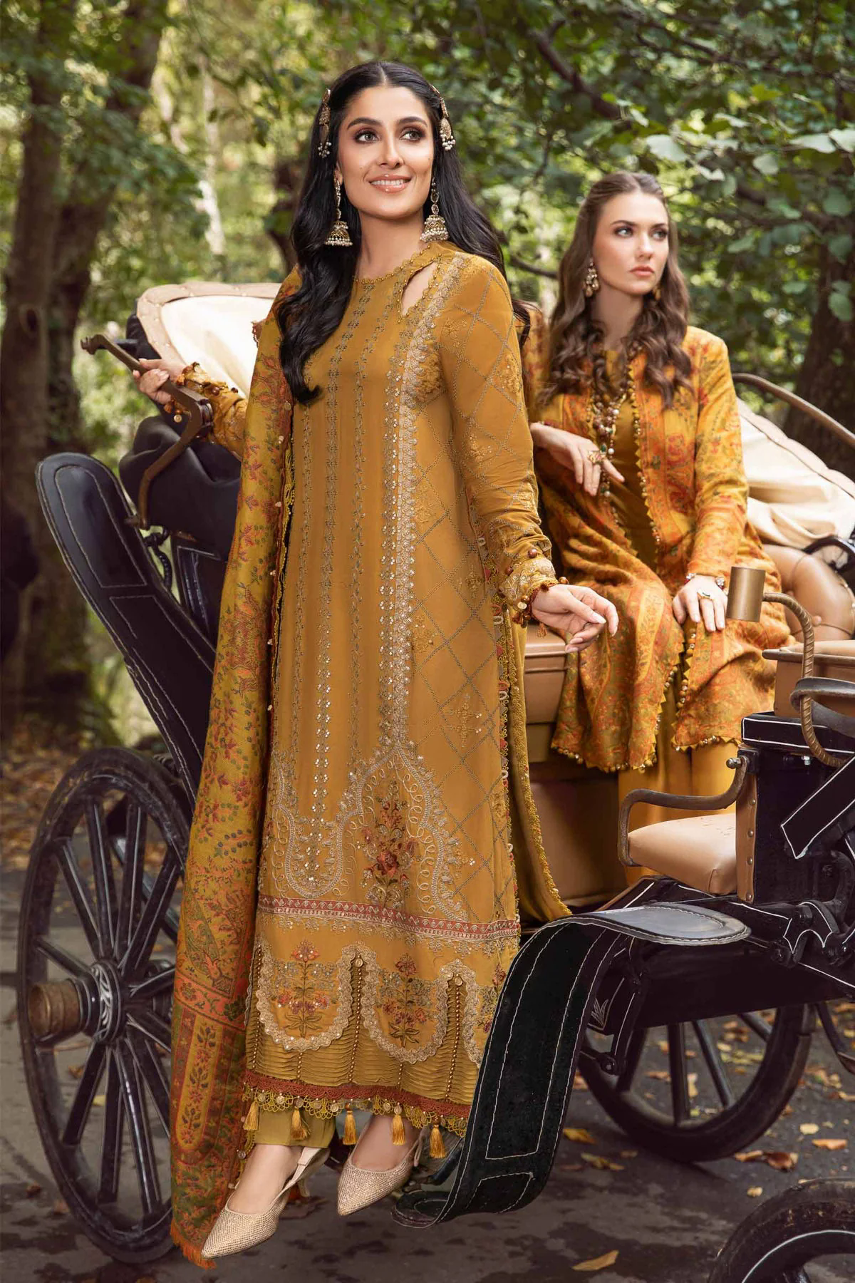 3PC Embroidered Dhanak with Printed Shawl - GA1798