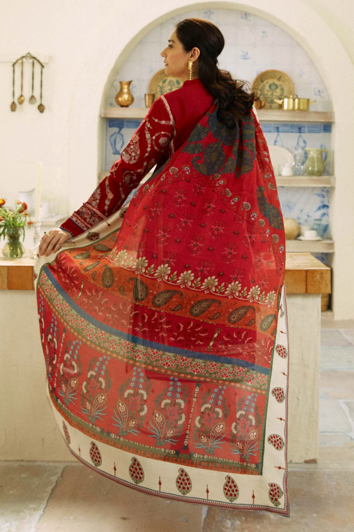 Embroidered Lawn 3pc with Silk Printed Chiffon Dupatta - GA1890