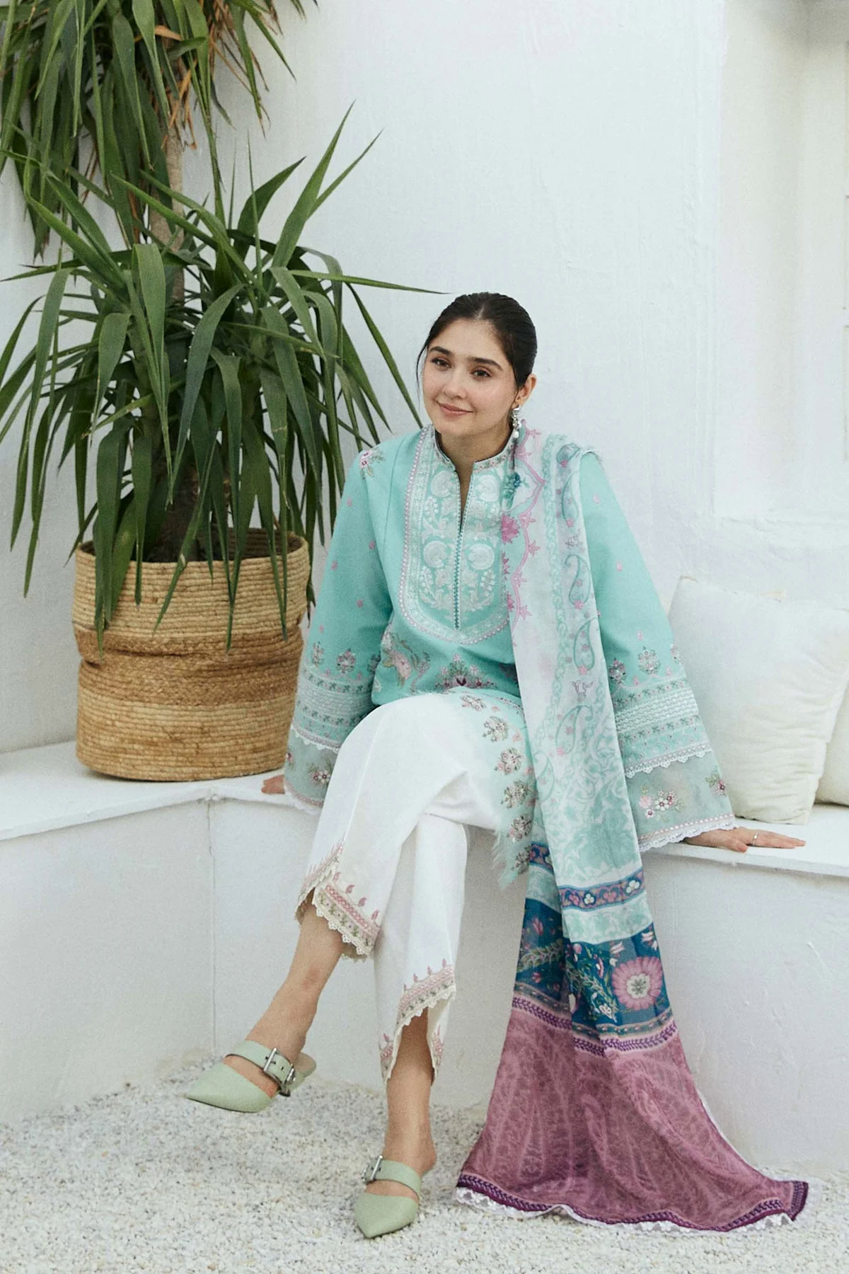 Embroidered Lawn 3pc with Silk Printed Chiffon Dupatta - GA1887