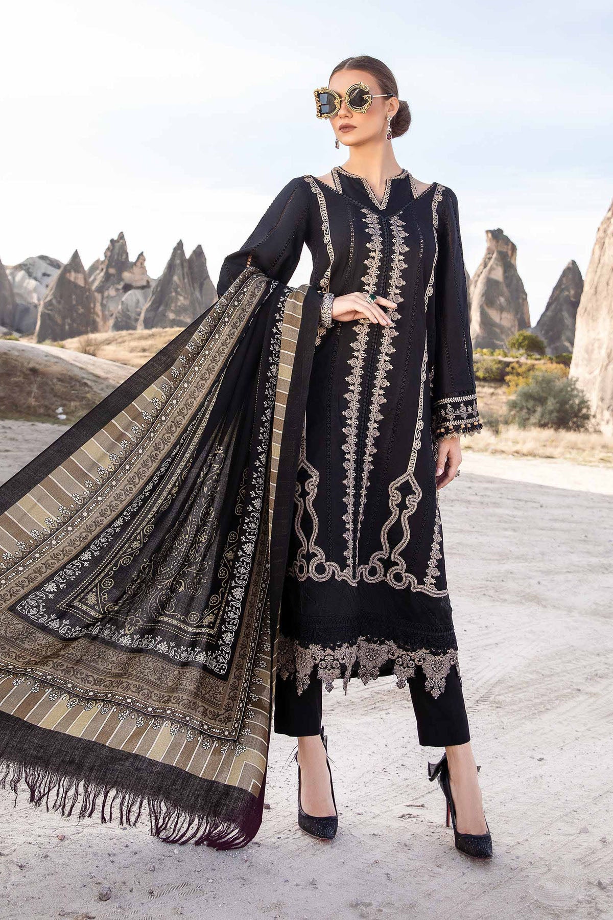 Embroidered Dhanak 3pc with Whool Shawal- GA1981