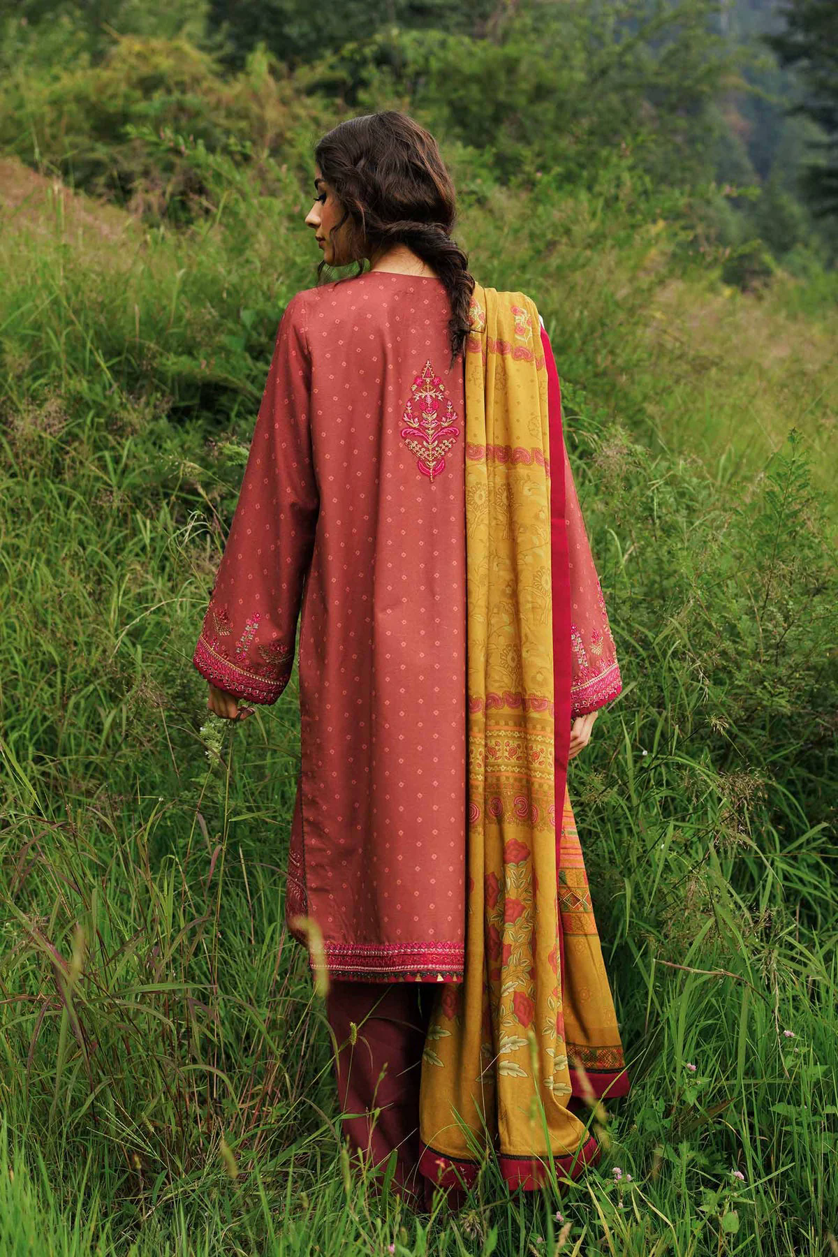 3PC Embroidered Linen with Embroidered Whool Shawl - GA1757 3PC Embroidered Linen with Embroidered Whool Shawl - GA1757