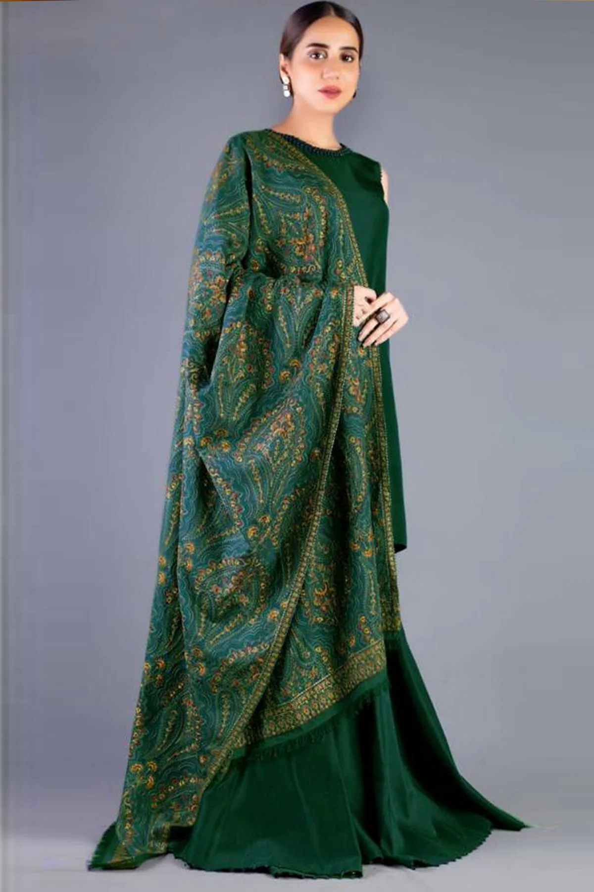 3PC Embroidered karandi Suit with Heavy Embroidered Shawal -GA102173