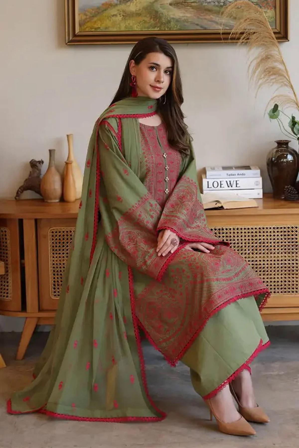 Embroidered Lawn 3pc with Embroidered Chiffon Dupatta- GA2023