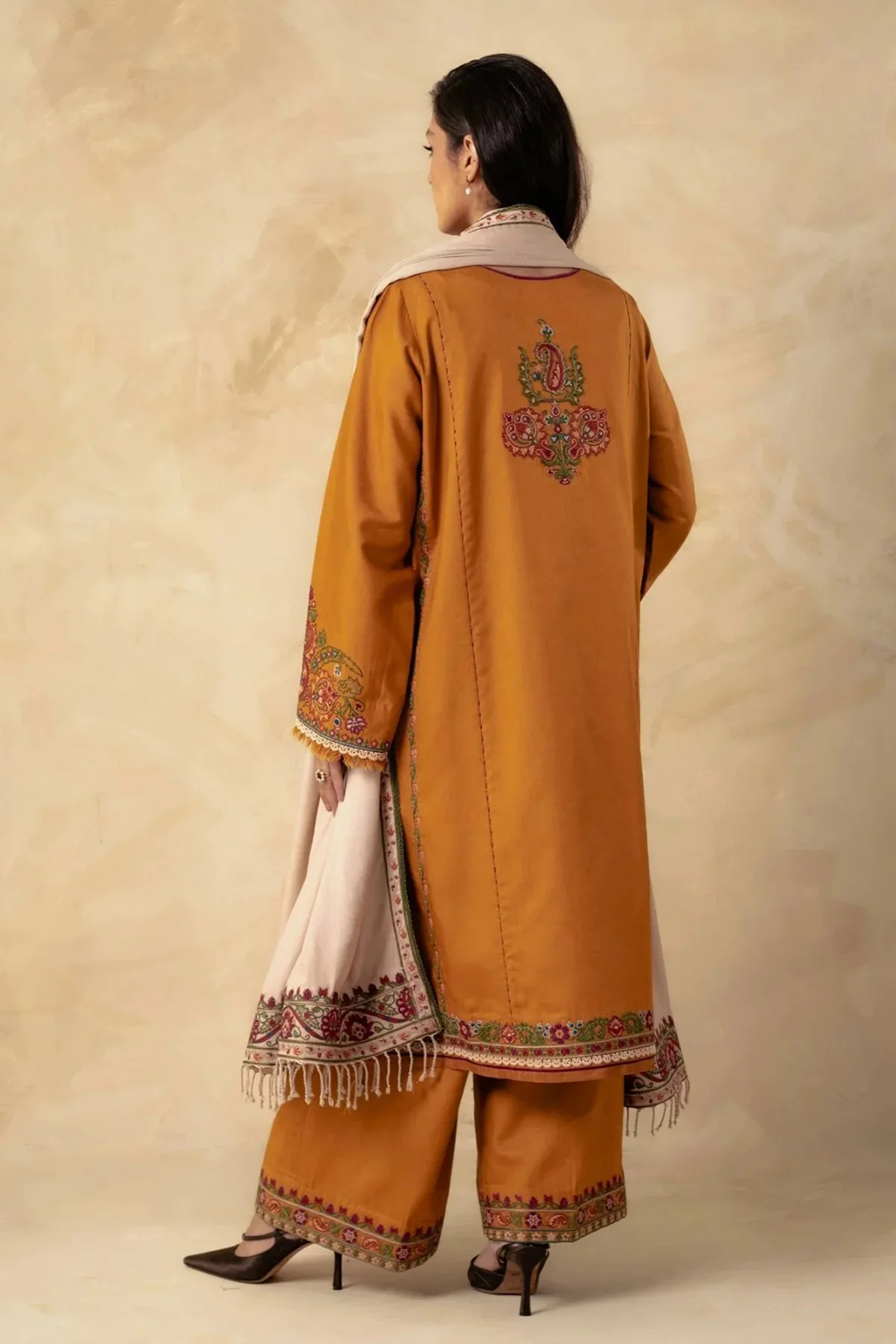 3PC Embroidered Dhanak with Dhanak Embroidered Shawl - GA1774 3PC Embroidered Dhanak with Dhanak Embroidered Shawl - GA1774