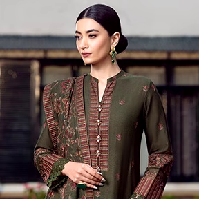 3PC Embroidered Dhanak Suit with Heavy Embroidered Shawal -GA102169