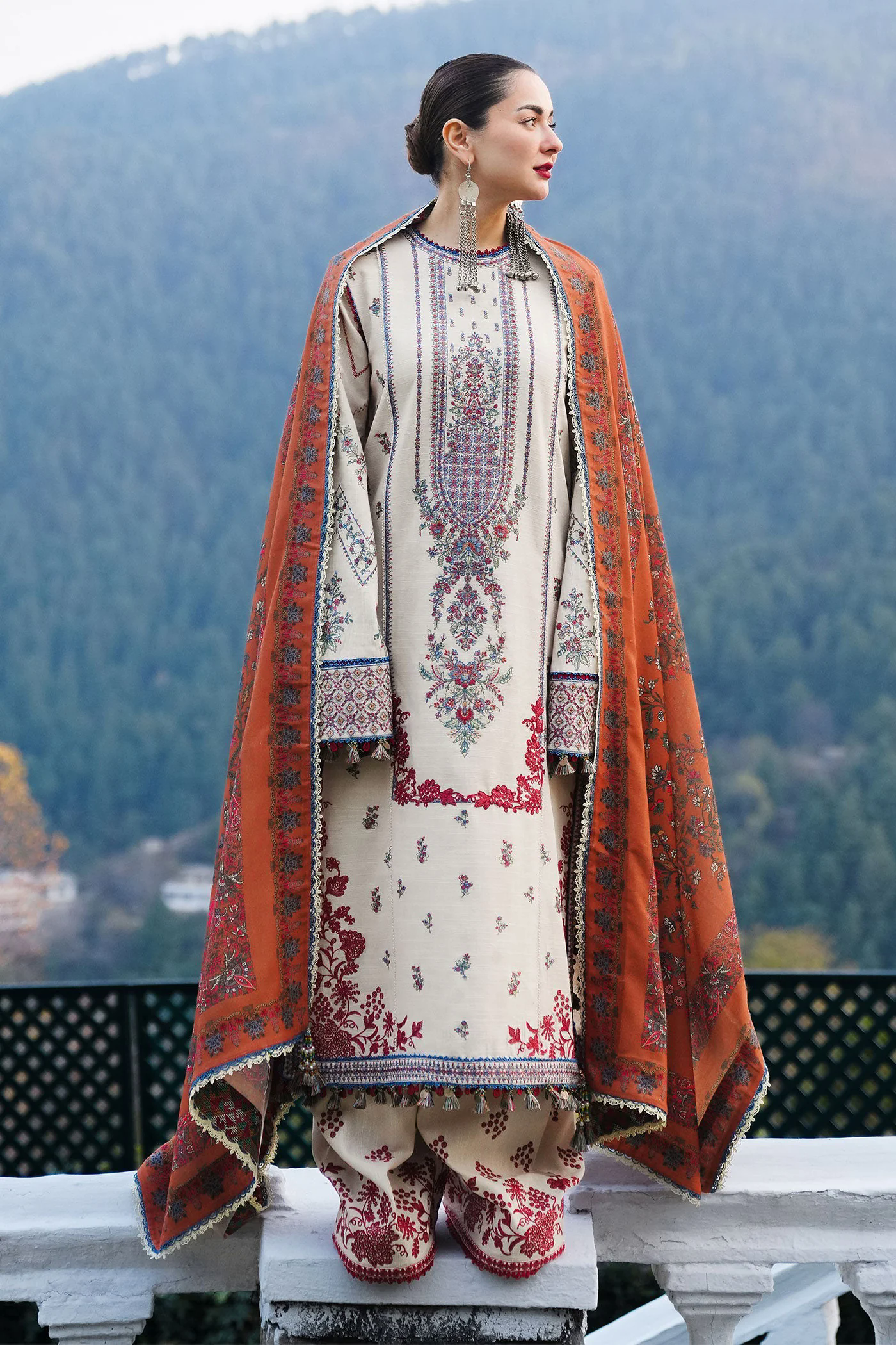 3PC Embroidered Lawn Suit with Printed Chiffon Dupatta -GA2010