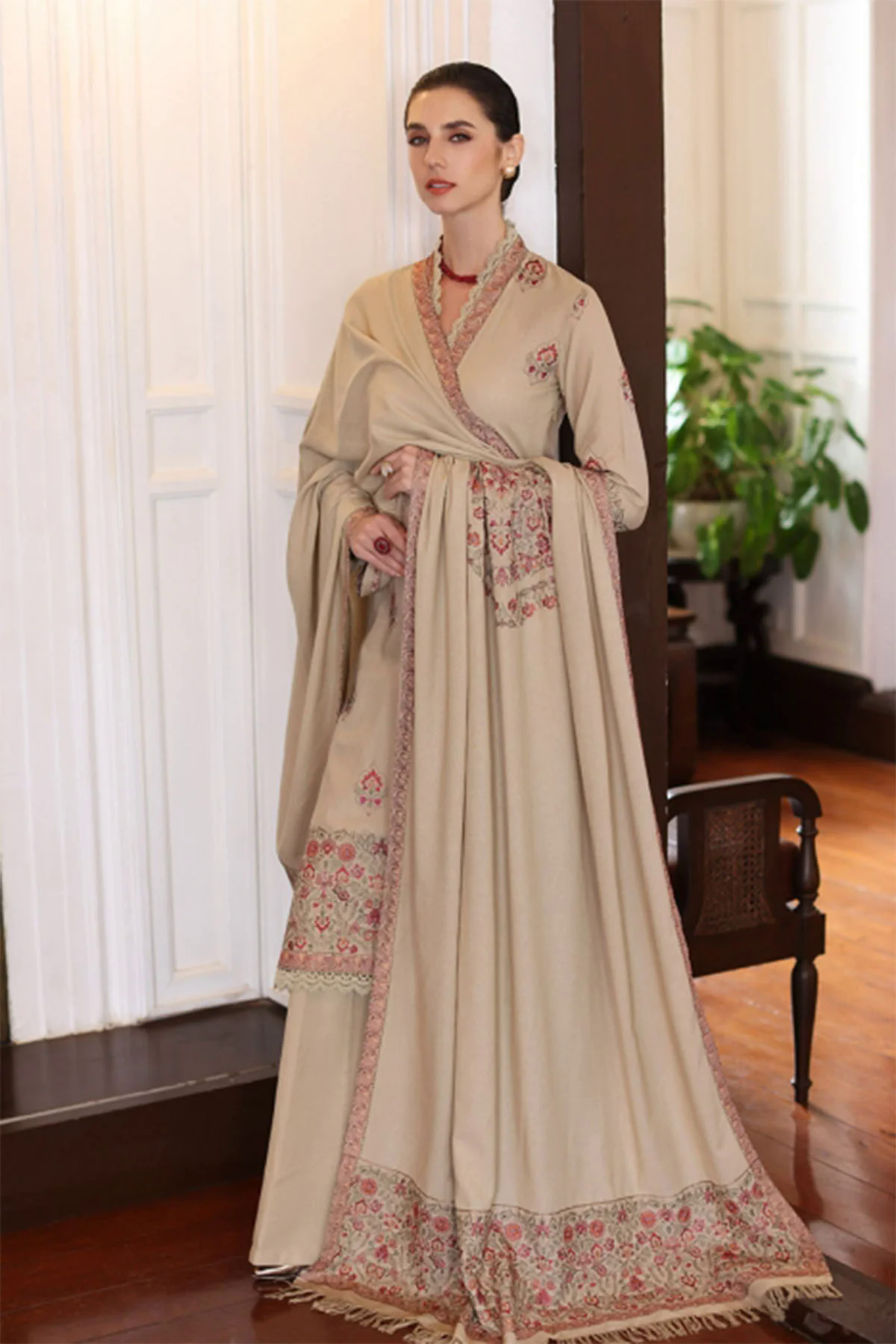 3PC Embroidered Karandi Suit with Heavy Embroidered Shawal -GA1941