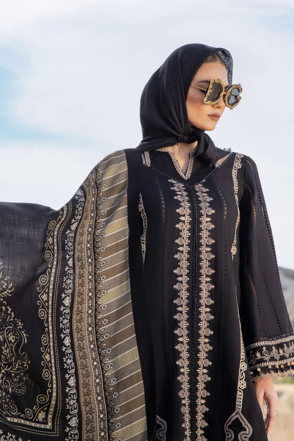 Embroidered Dhanak 3pc with Whool Shawal- GA1981