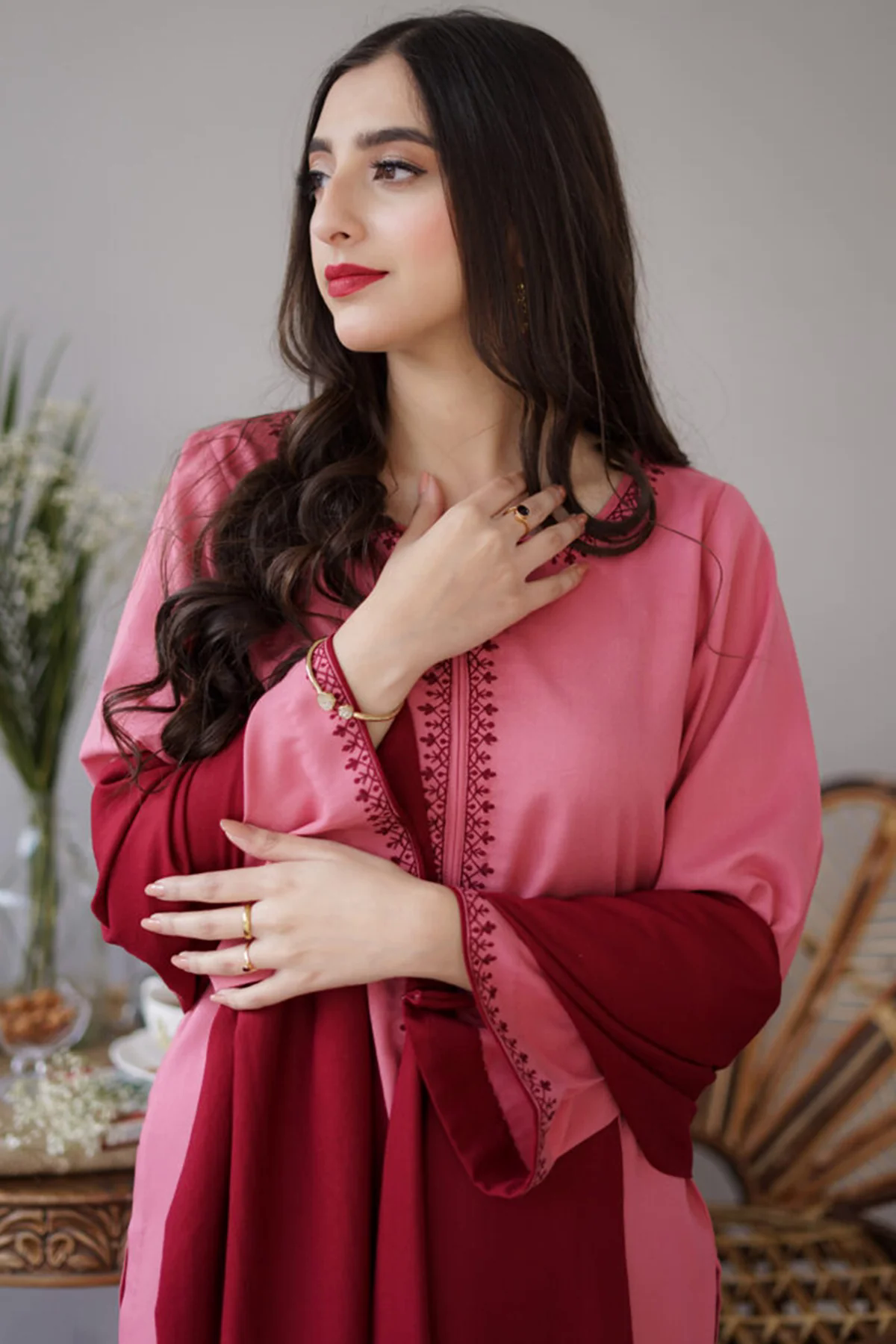 Aisling Baby Pink 3PC Embroidered Dhanak with Embroidered Dhanak Shawl - GA1767 Aisling Baby Pink 3PC Embroidered Dhanak with Embroidered Dhanak Shawl - GA1767