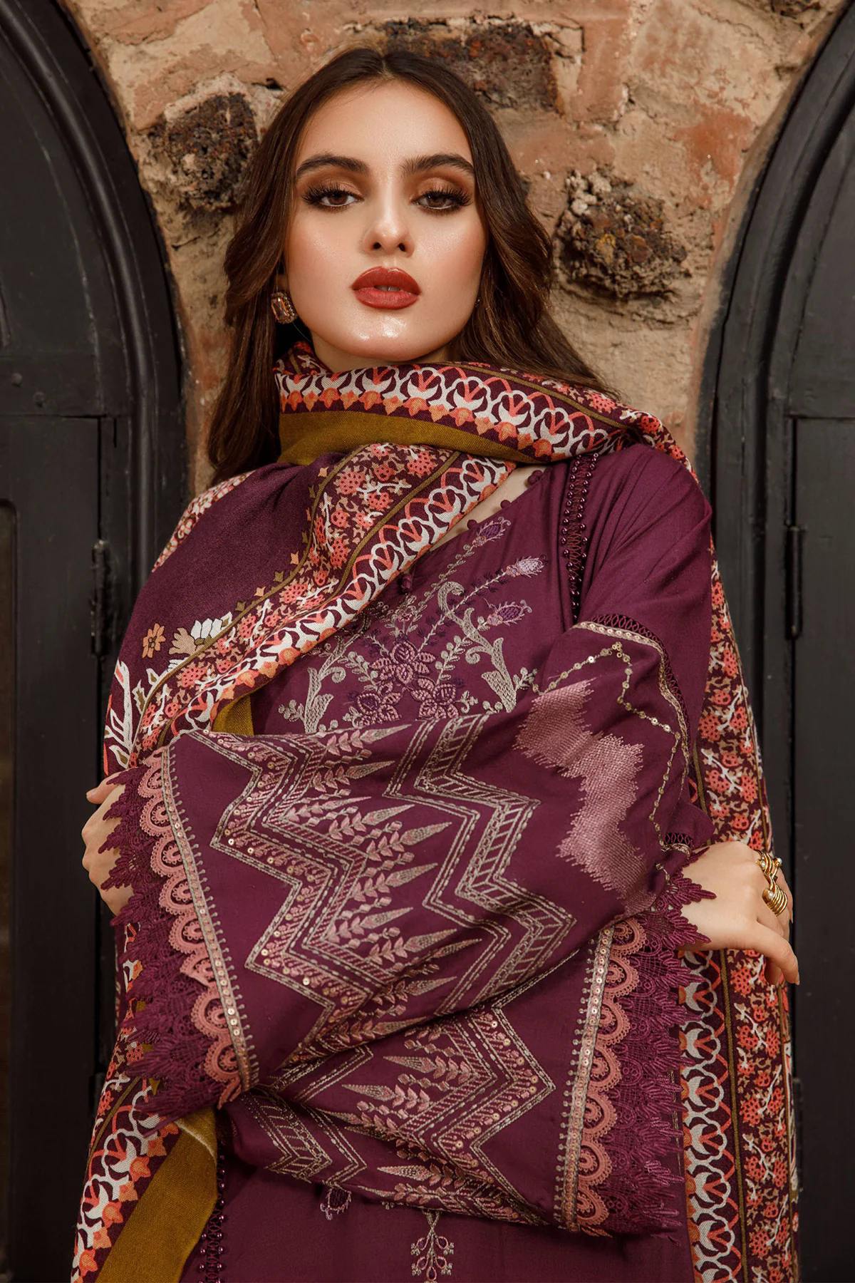 3PC Fully Embroidered Dhanak Suit - GA1607 3PC Fully Embroidered Dhanak Suit - GA1607