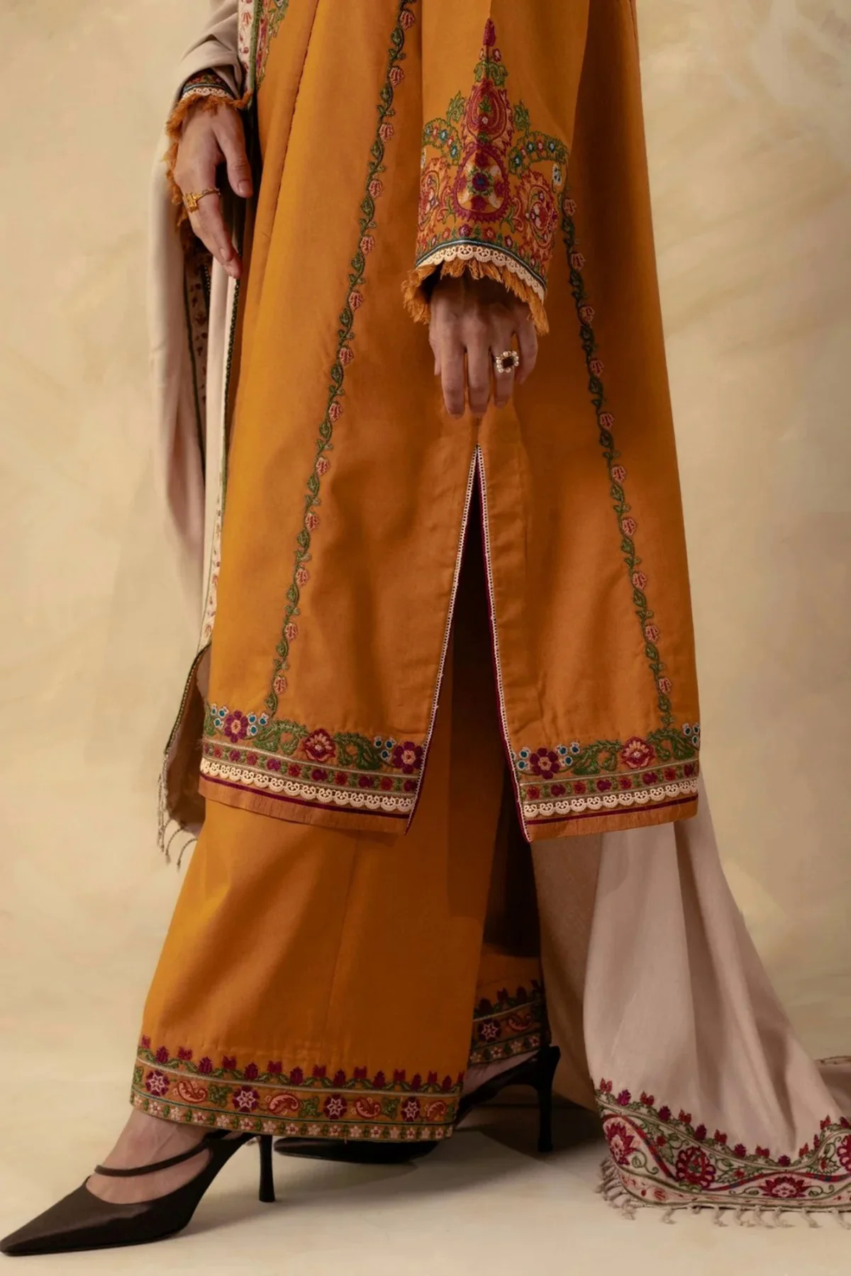 3PC Embroidered Dhanak with Dhanak Embroidered Shawl - GA1774 3PC Embroidered Dhanak with Dhanak Embroidered Shawl - GA1774