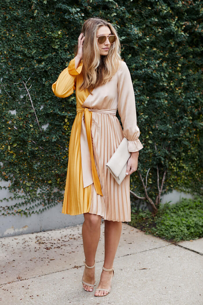 Ailyn Pleated Two Tone Dress