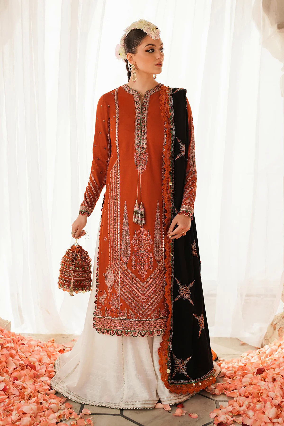 3PC Embroidered Lawn Suit with Embroidered Orgazna Dupatta -GA2030